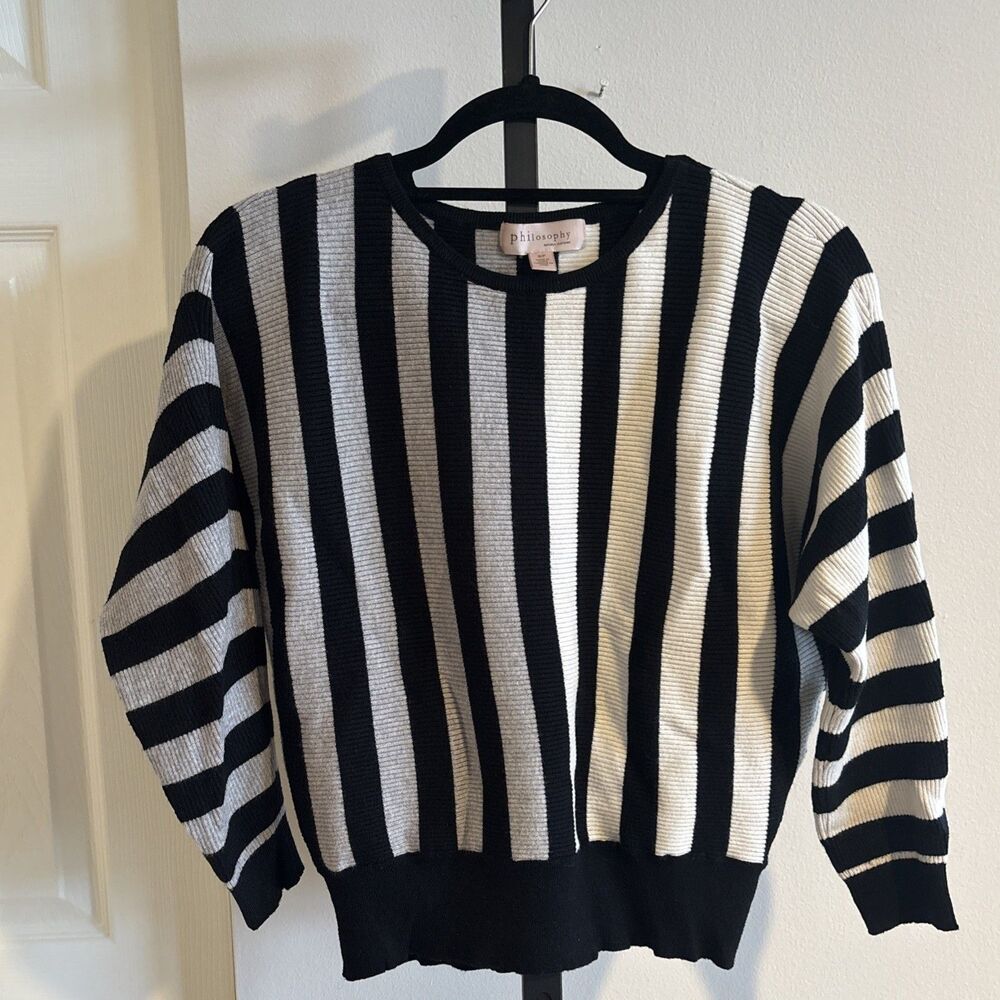 Philosophy Sweater Womens Black White Gray Stripe S/P Small